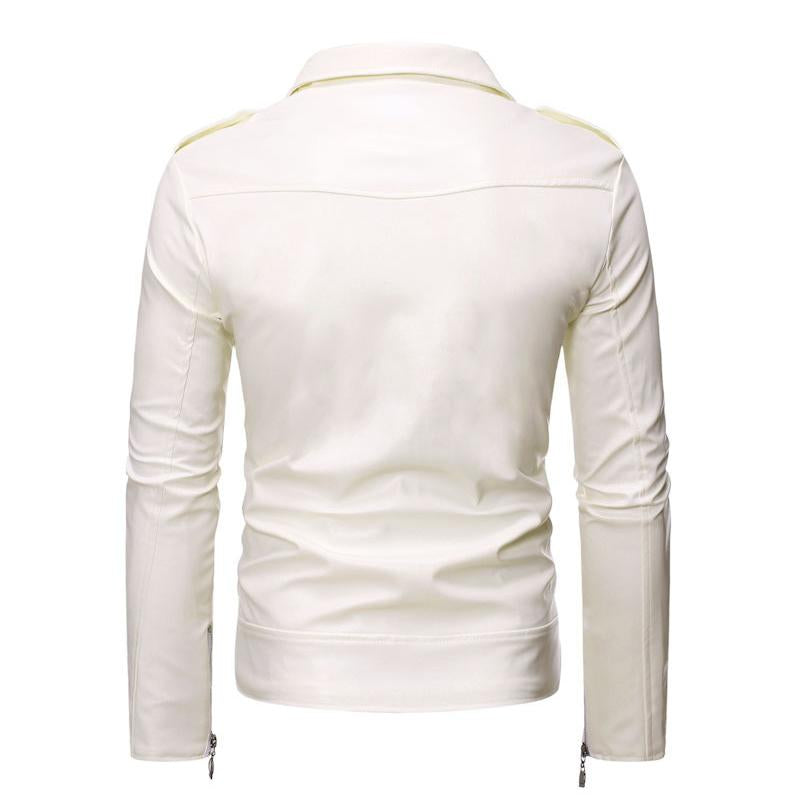 Mens Vintage Biker Slim Lapel Diagonal Zipper Leather Jacket 96439588M