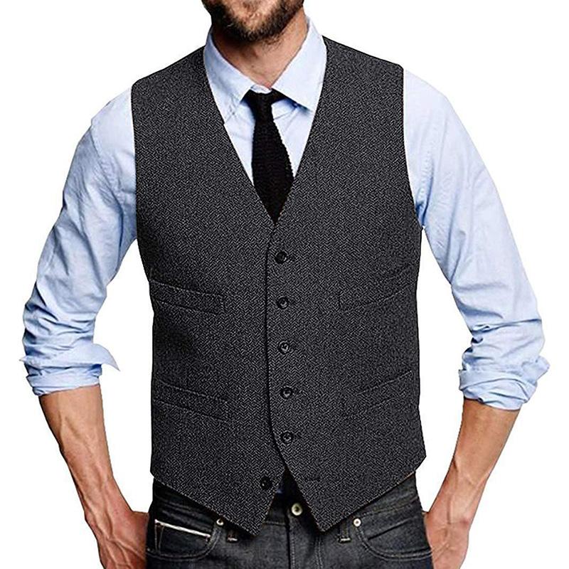 Mens Vintage Herringbone Single Breasted Suit Vest 99735900M