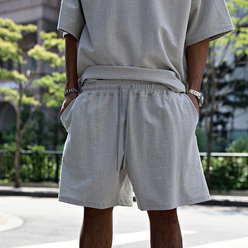 Mens Loose Solid Cotton Short Sleeve T-shirt Shorts Set 79265908Z
