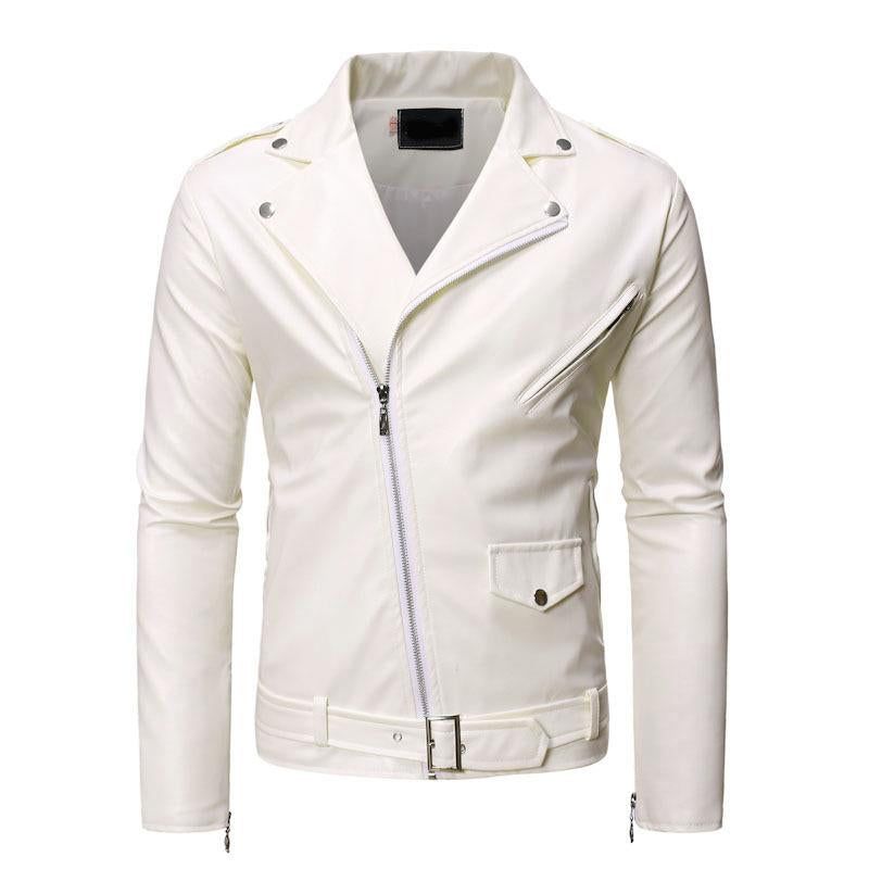 Mens Vintage Biker Slim Lapel Diagonal Zipper Leather Jacket 96439588M