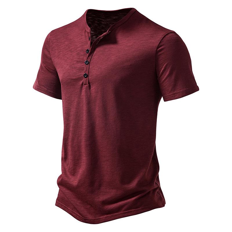 Mens Slub Cotton Henley Collar Short Sleeve T-shirt 84671002Z