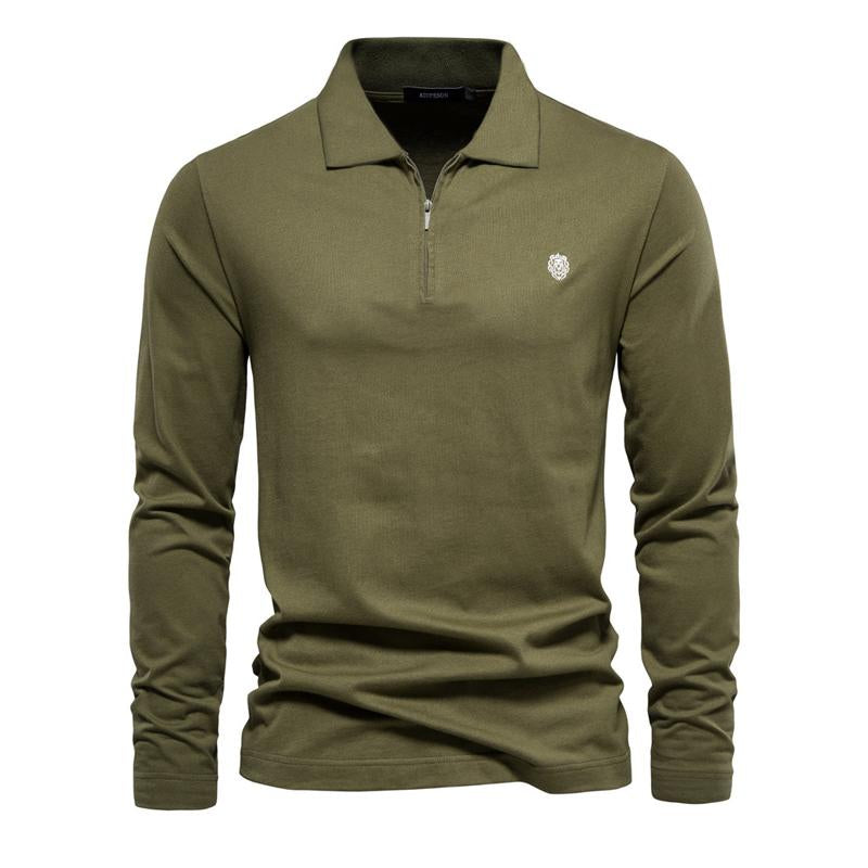 Mens Embroidered Zipper Lapel Cotton Polo 97763221X