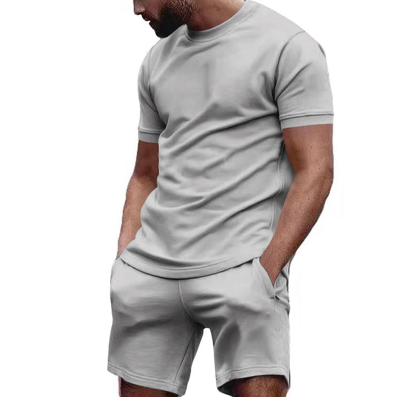 Mens Solid Loose Short Sleeve T-shirt Shorts Sports Set 39155105Z