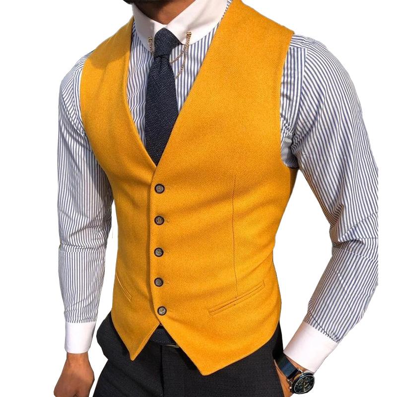 Mens Casual V-neck Single-breasted Suit Vest 13358039M