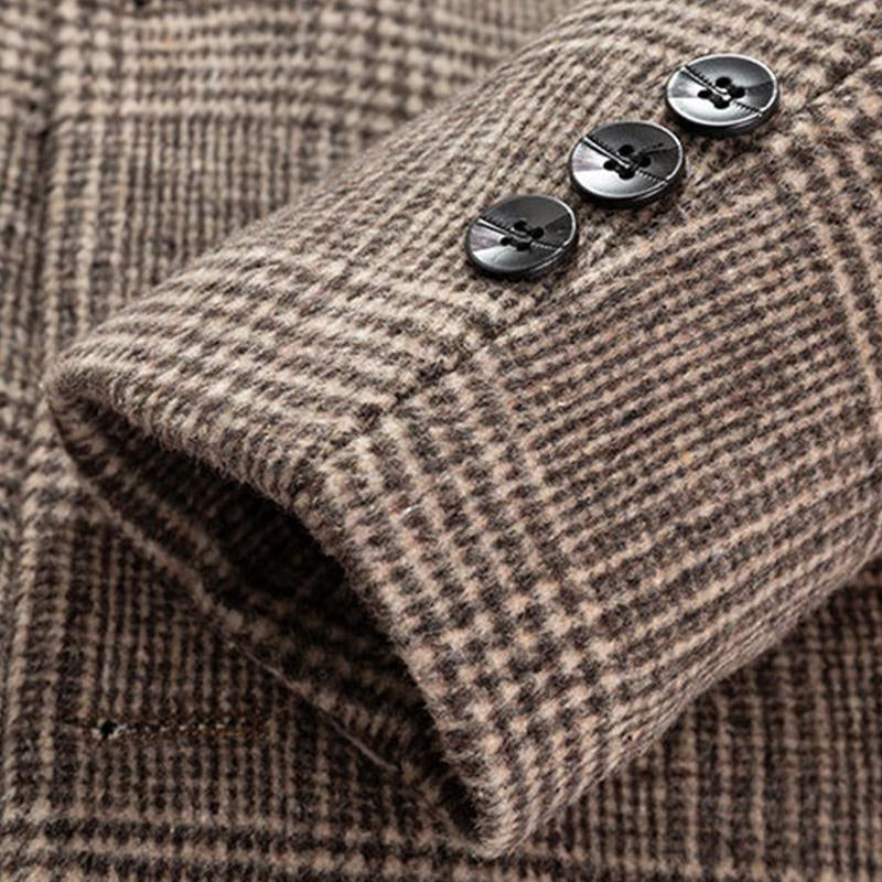 Mens Vintage Check Lapel Slim Long Coat 86761608M