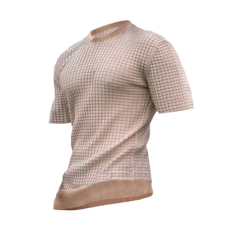 Mens Casual Round Neck Waffle T-Shirt 29739560M