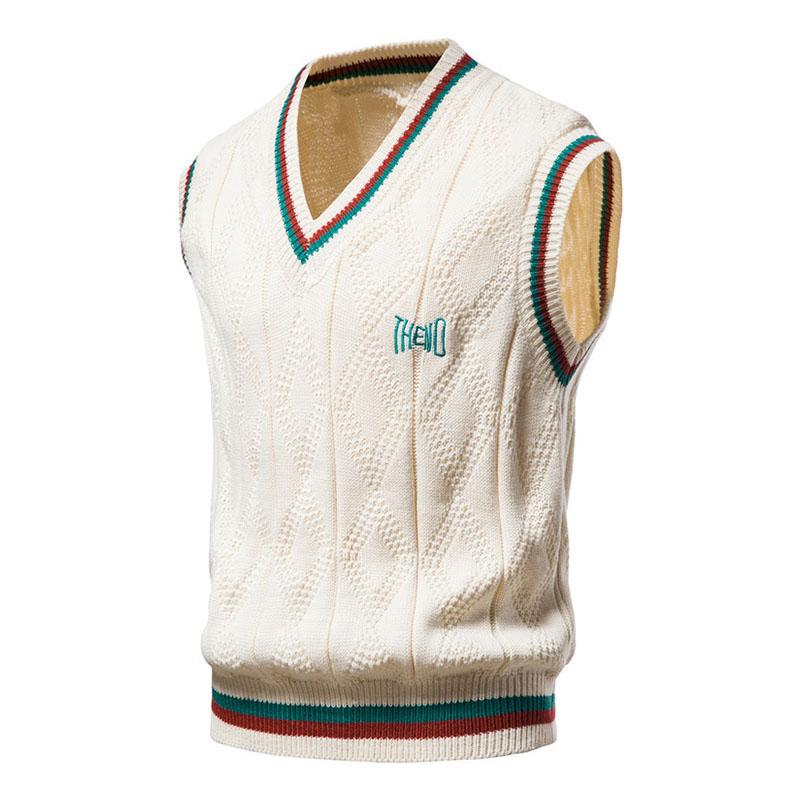 Mens Casual V-Neck Contrast Knit Vest 05194262M