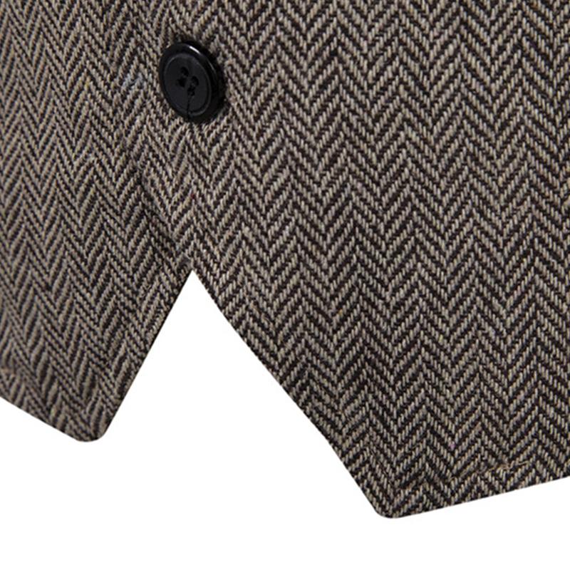 Mens Vintage Lapel Herringbone Single Breasted Vest 05741062M