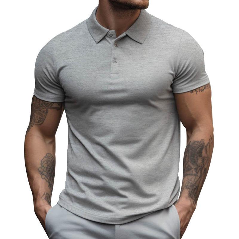 Mens Solid Slim Lapel Short Sleeve Casual Polo Shirt 22236281Z