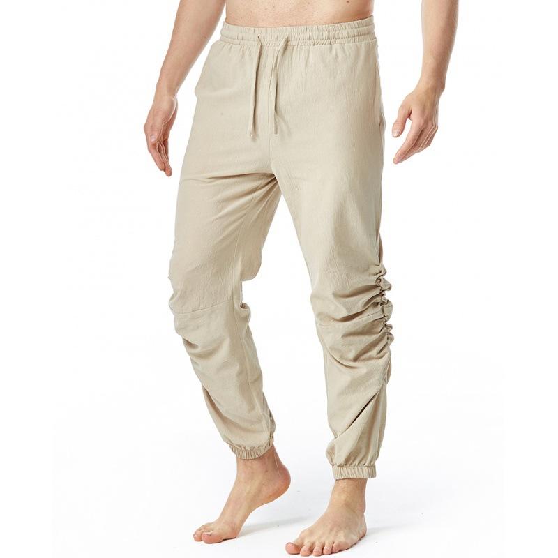Mens Cotton Linen Drawstring Elastic Waist Casual Pants 12456278X