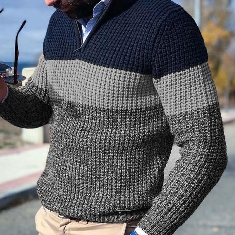 Mens Half Turtleneck Zip Colorblock Pullover Sweater 39502985M