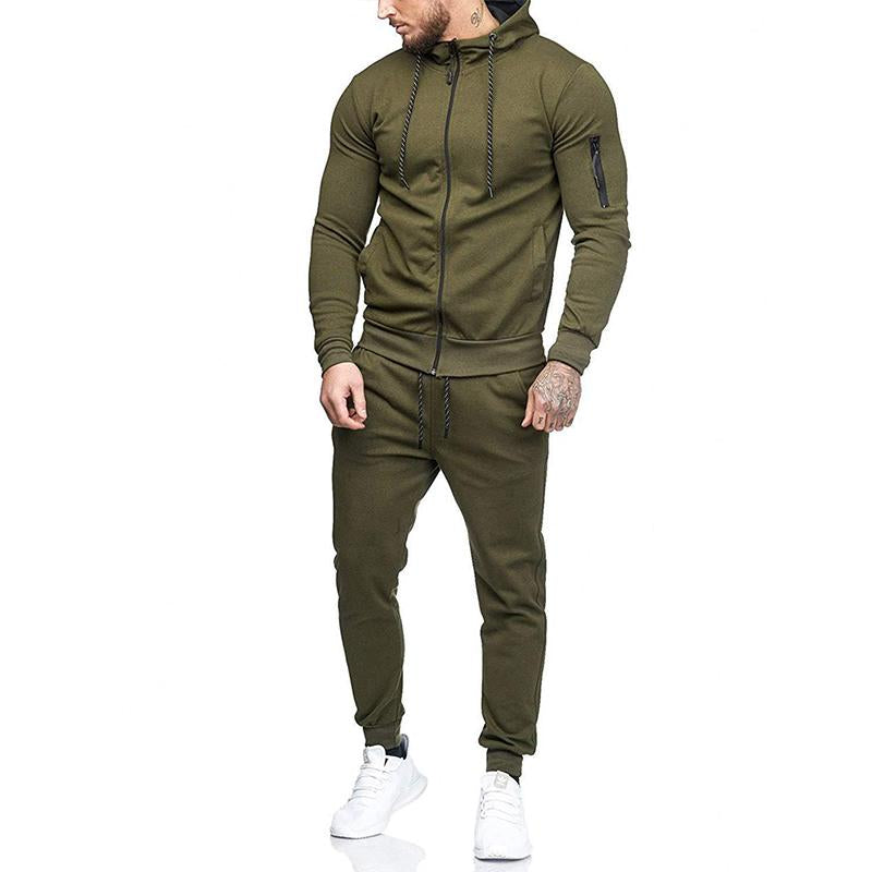 Mens Casual Sports Hooded Zipper Sweatshirt Trousers Set 59192174M