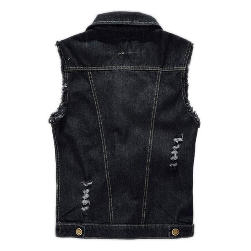 Mens Casual Distressed Frayed Denim Vest 14987136M