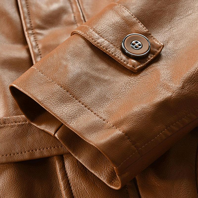 Mens Vintage Hooded Mid Length Leather Coat 39111752M