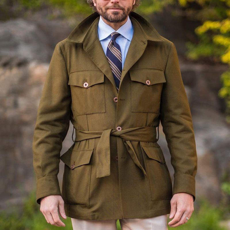 Mens Vintage Solid Color Multi Pocket Thin Trench Coat 04635282Y