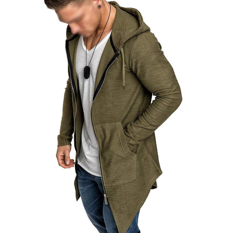 Mens Casual Solid Color Hooded Irregular Hem Sweatshirt Jacket 62360058Y