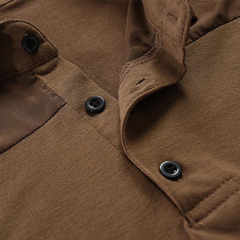 Mens Casual Solid Color Patchwork Loose Lapel Polo Shirt 73098346M