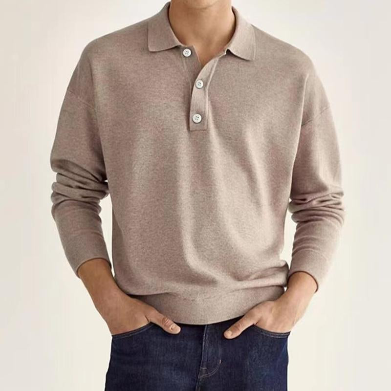 Mens Solid Lapel Long Sleeve Polo T-Shirt 72727356Y