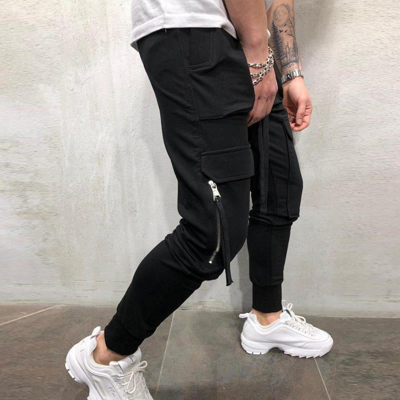 Mens Casual Solid Color Multi-Pocket Sweatpants 98610288Y
