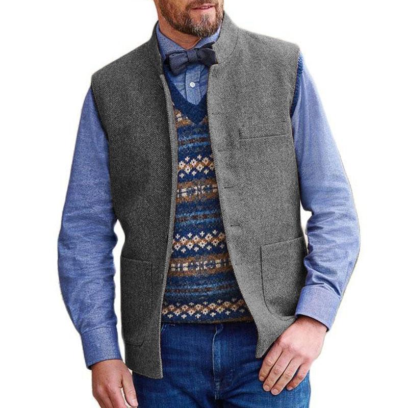 Mens Vintage Stand Collar Herringbone Suit Vest 68116871M
