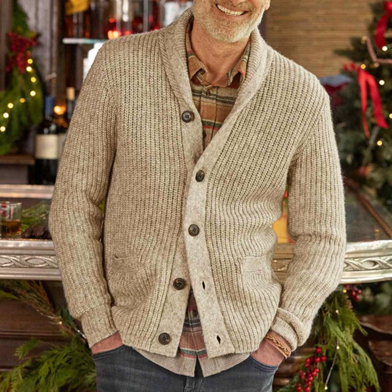Mens Solid Color Lapel Long Sleeve Knit Cardigan 47184840M