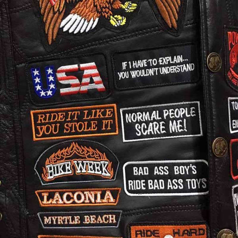 Mens Embroidered Badge Leather Cycling Vest 14570111M