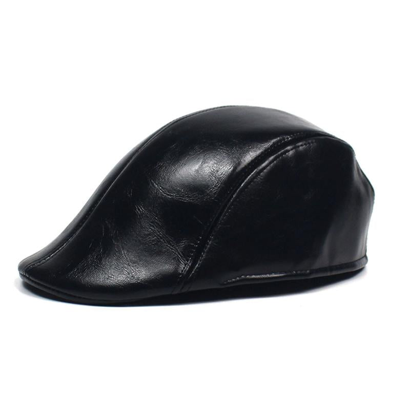 Mens Vintage Solid Color Leather Hat 74166633Y