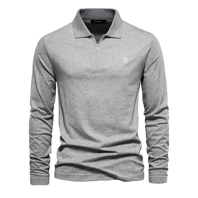 Mens Embroidered Zipper Lapel Cotton Polo 97763221X
