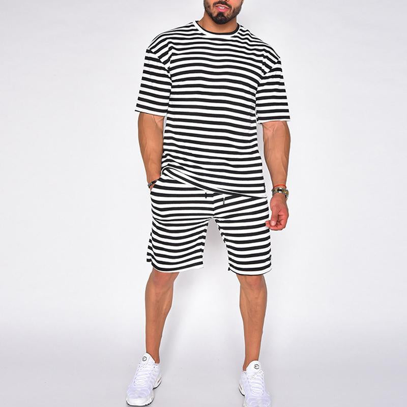Mens Casual Striped Short -Sleeved Sports Set 85014920Y