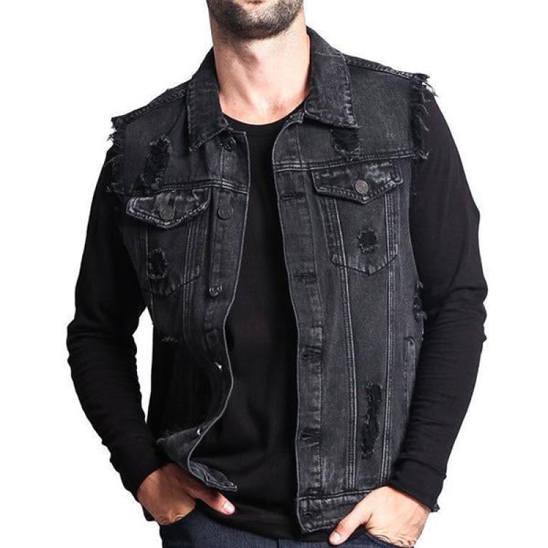 Mens Casual Distressed Ripped Denim Vest 85444127M