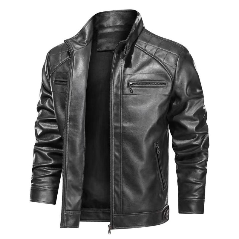 Mens PU Leather Outdoor Zipper Jacket 16709098X