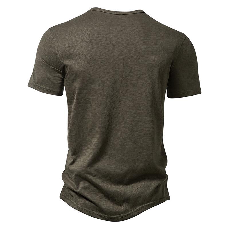 Mens Slub Cotton Henley Collar Short Sleeve T-shirt 84671002Z