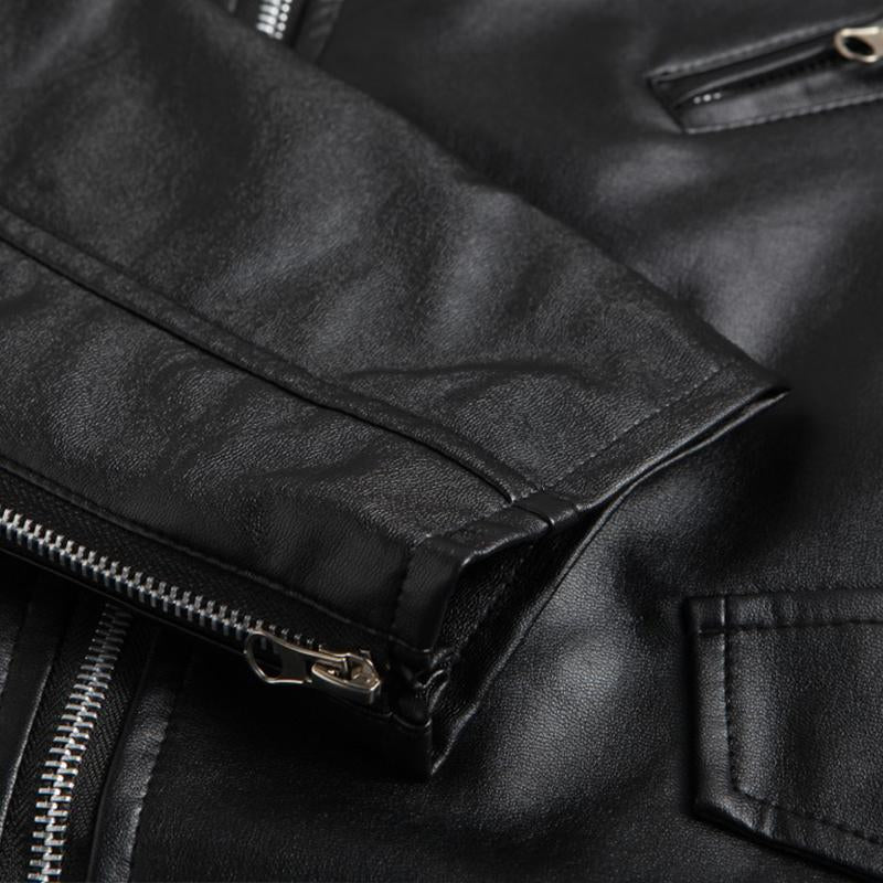 Mens Vintage Biker Slim Lapel Diagonal Zipper Leather Jacket 96439588M
