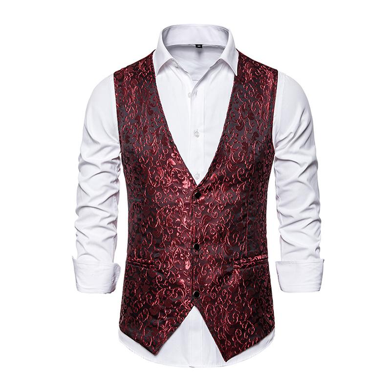 Mens Vintage Jacquard V-Neck Single Breasted Vest 82816436M