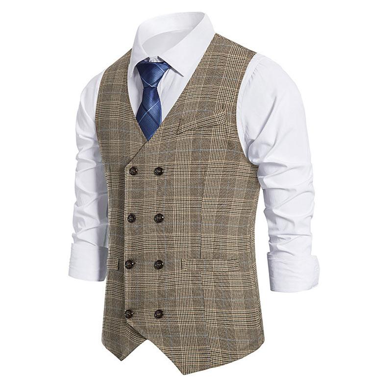 Mens Double Breasted Slim Fit Vintage Suit Vest (Shirt And Tie Excluded) 93941750M