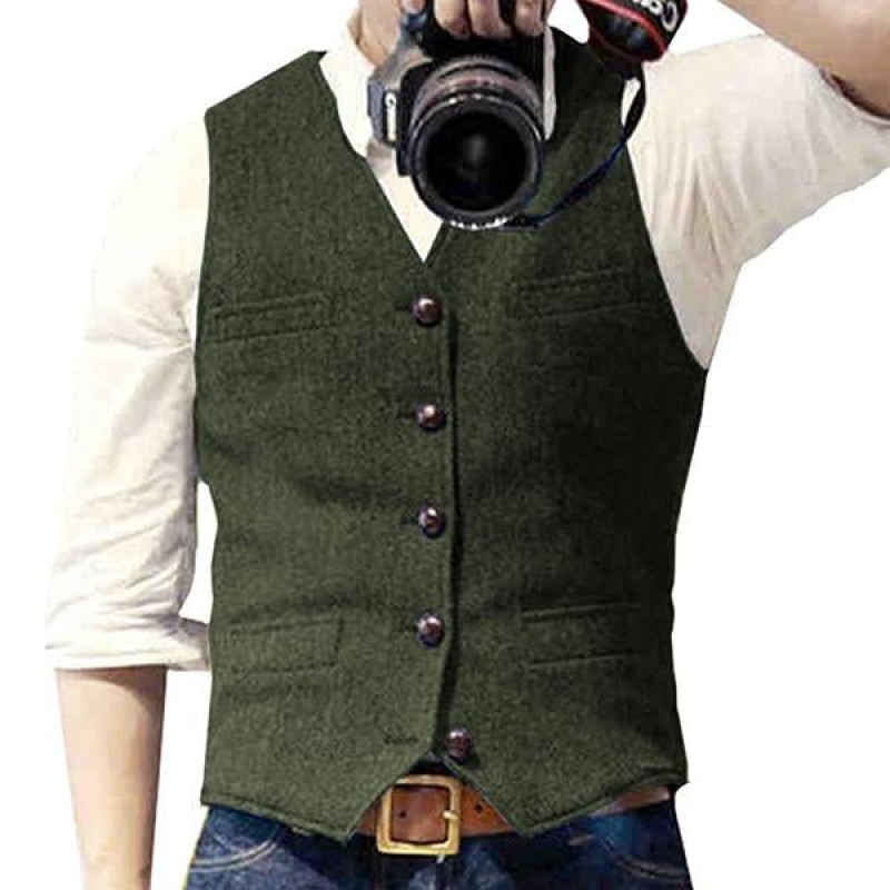 Mens Herringbone V-Neck Suit Vest 60649855M