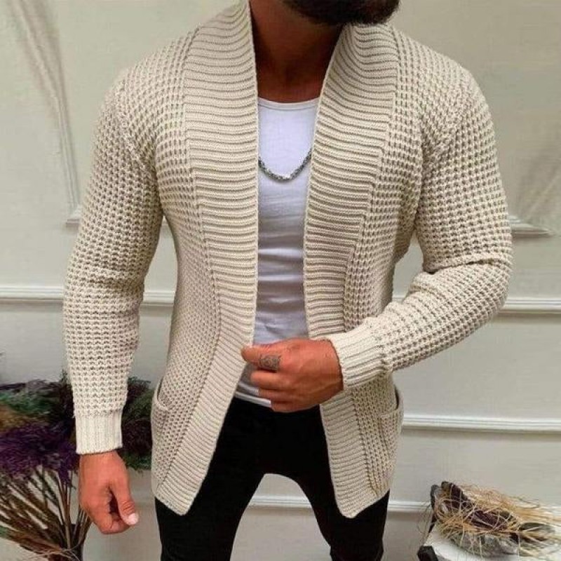 Mens Knitted Solid Color Casual Cardigan 20362749M