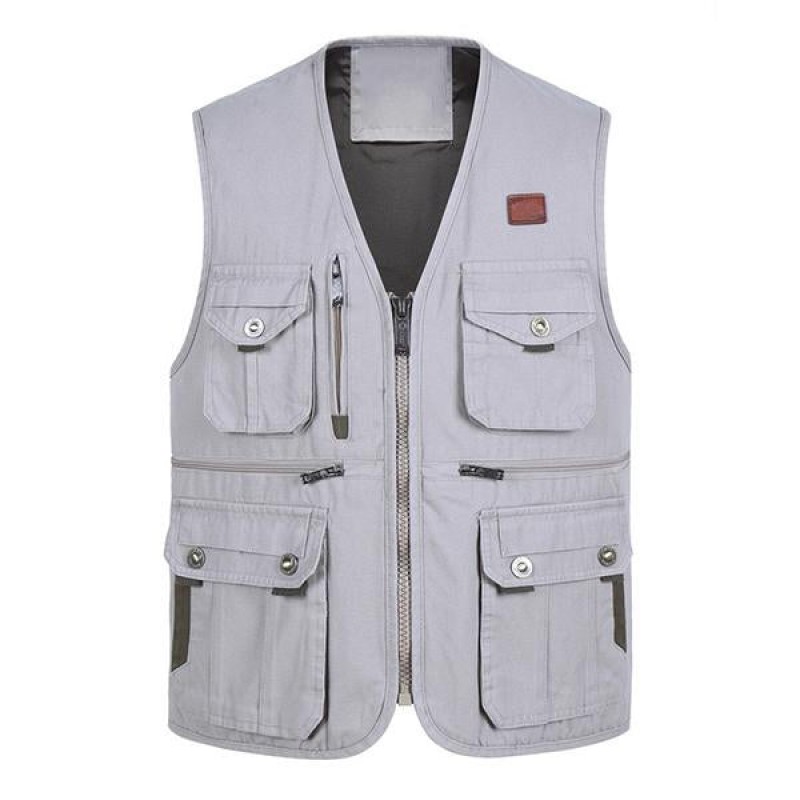 Mens Cotton Outdoor Multi-pocket Casual Vest 32497248M