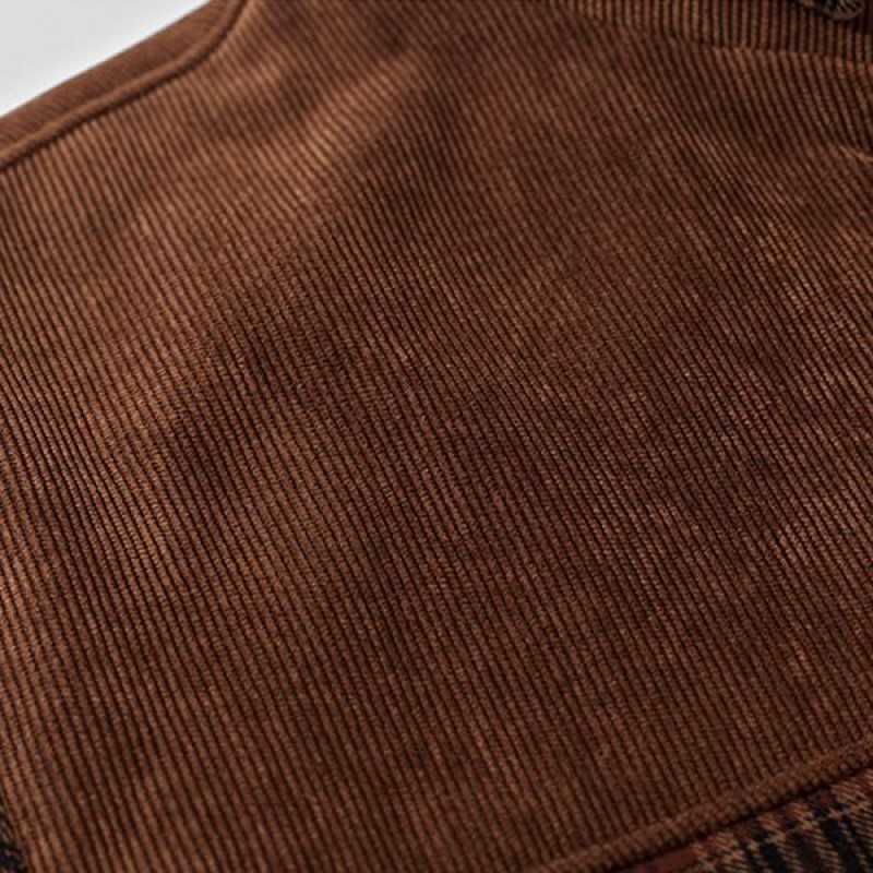 Mens Washed Cotton Plaid Lapel Fleece Thermal Jacket 14246512M