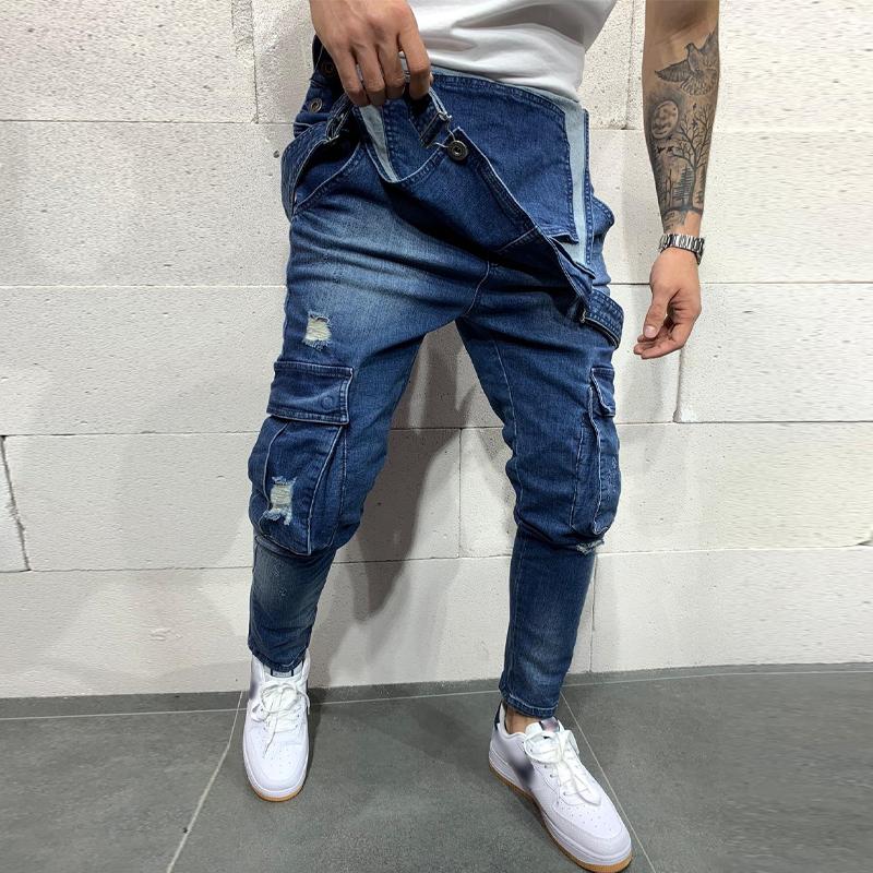 Mens Vintage Denim Multi-Pocket Overalls 59618880Y