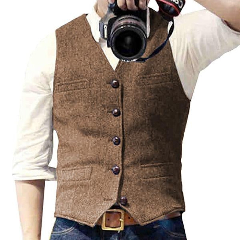 Mens Herringbone V-Neck Suit Vest 60649855M
