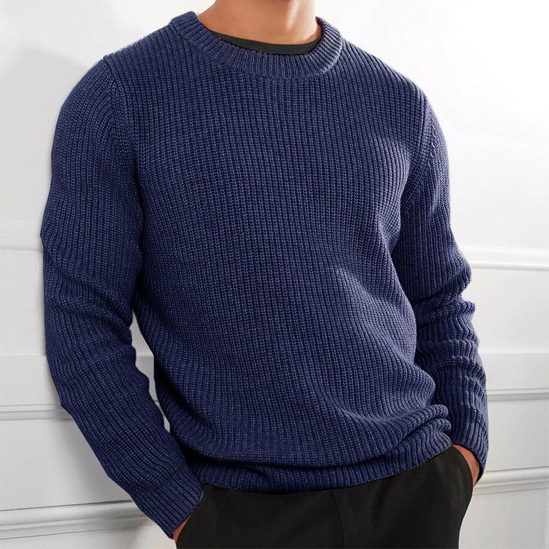 Mens Round Neck Solid Knit Sweater 25404401Z
