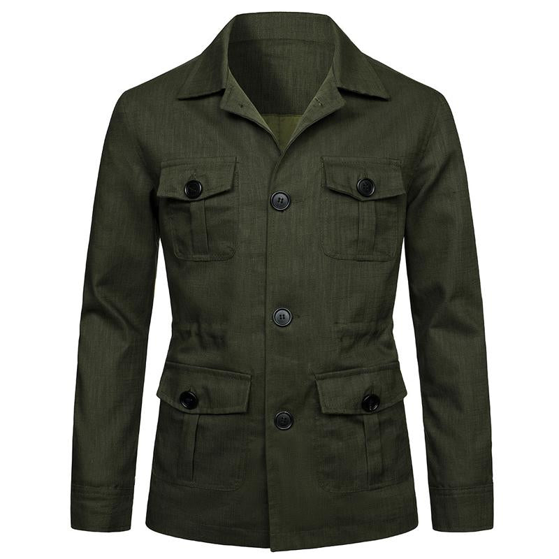 Mens Casual Linen Multi-Pocket Cargo Thin Jacket 32125482Y