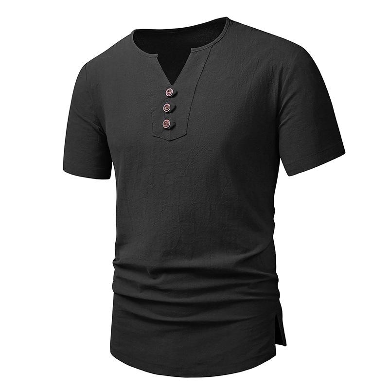 Mens Cotton Linen Fashion V Neck Beach Short Sleeve T-Shirt 12669214X