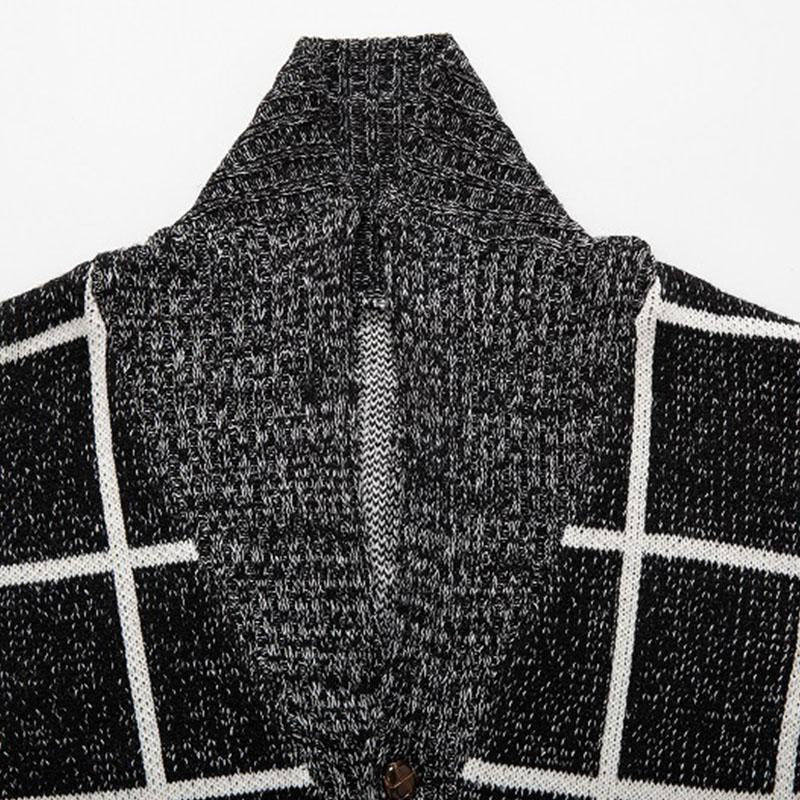 Mens Casual Thickened Plaid Slim Button Cardigan 41300042M