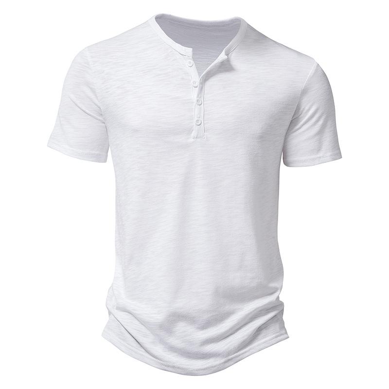 Mens Slub Cotton Henley Collar Short Sleeve T-shirt 84671002Z