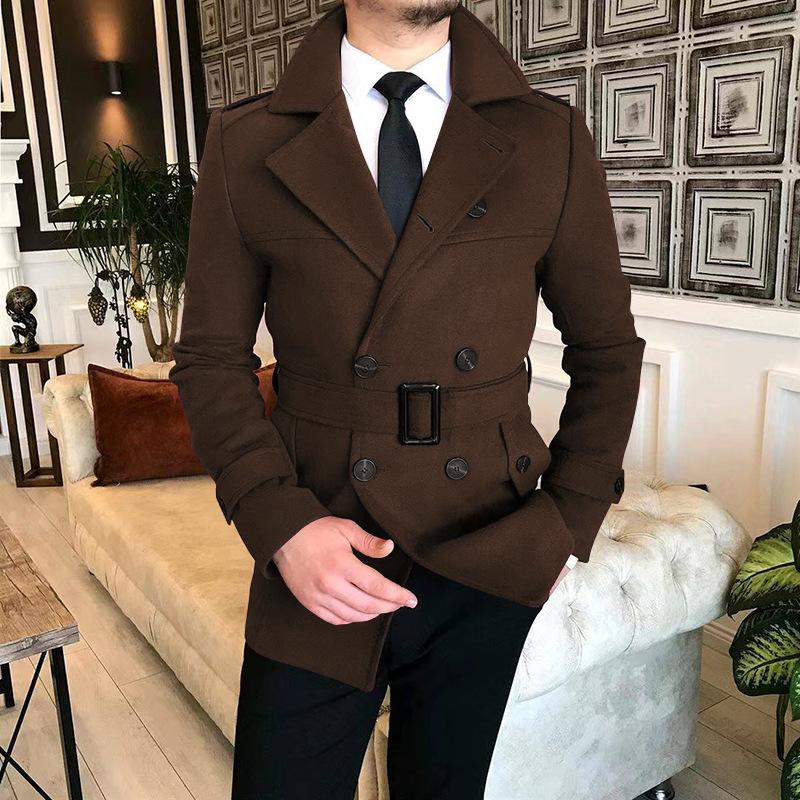 Mens Vintage Lapel Double Breasted Belted Trench Coat 39235809M