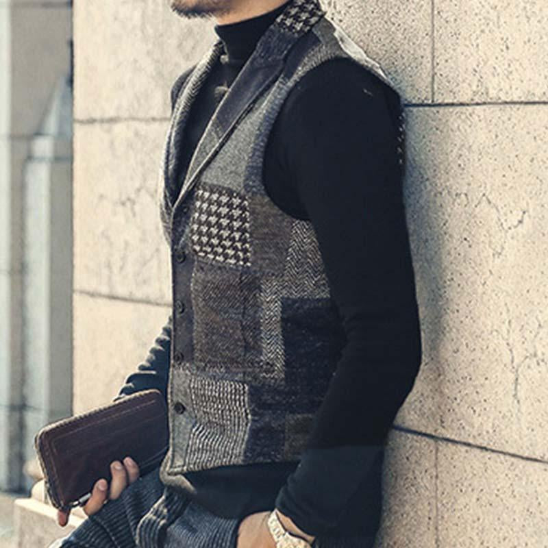 Mens Vintage Lapel Colorblock Slim Suit Vest 60907033M