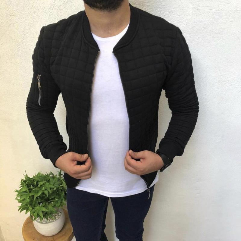 Mens Slim Fit Crewneck Solid Color Zipper Track Jacket 15815156X