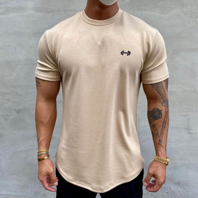 Mens Round Neck Solid Color Sports T-Shirt 21334021X